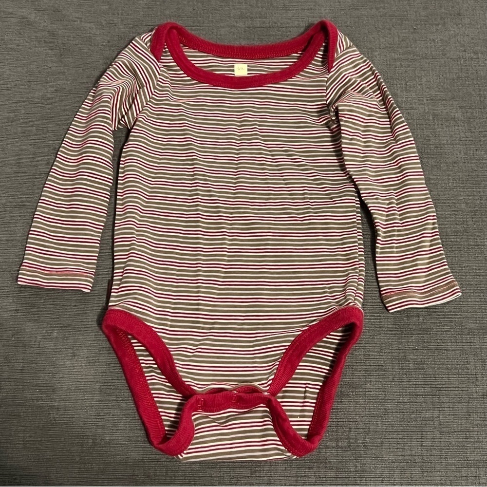 Tea Collection 6-12 months Striped Long Sleeve One piece Outfit Red bodysuit